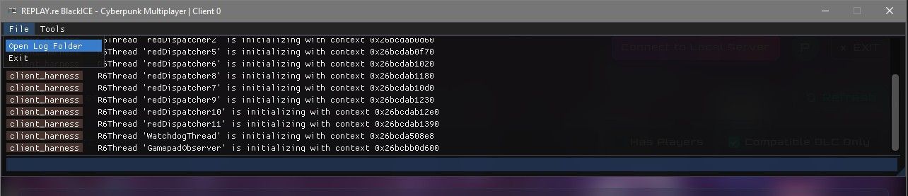 Opening the log folder from the console