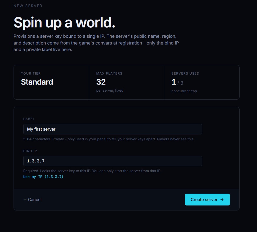 Create a new server
